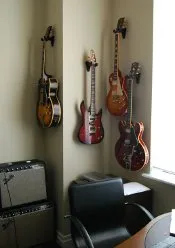 Guitars and amps in the music room