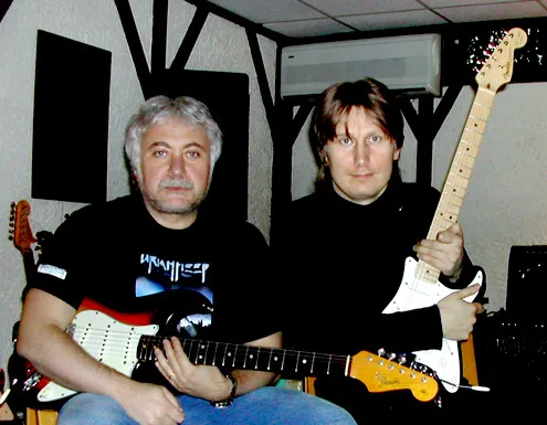 Jan with Serge Dudin, both holding Stratocasters
